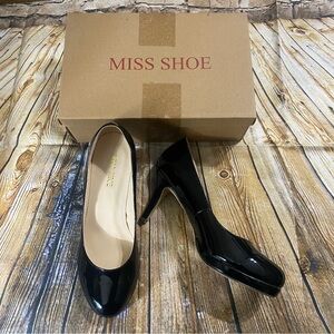 NEW Miss Shoe Black Patent Leather Slip On 3 1/2” Stiletto Heels